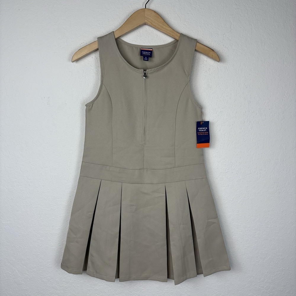 french toast girls uniform Dress Youth Size 12 Beige Pleated Jumper Khaki Tan